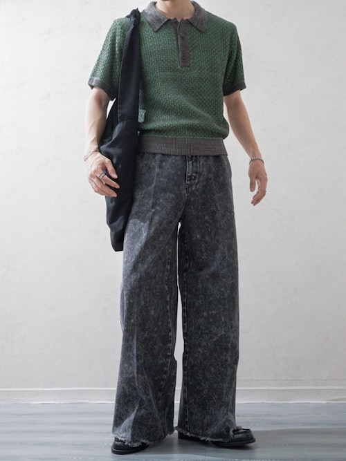 soerte マルチカラージャガードニットポロ ベージュ/サイズ3(L) MULTI COLLAR JACQUARD KNIT POLO/マルチカラージャガード
