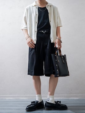 「ONCILY（オンシェリー）のSILVER BUTTON KNIT SHIRT / シルバーボタンニットシャツ（シャツ/ブラウス）」を使った、Takiさん（メンズ・169cm・20代）の夏コーディネート