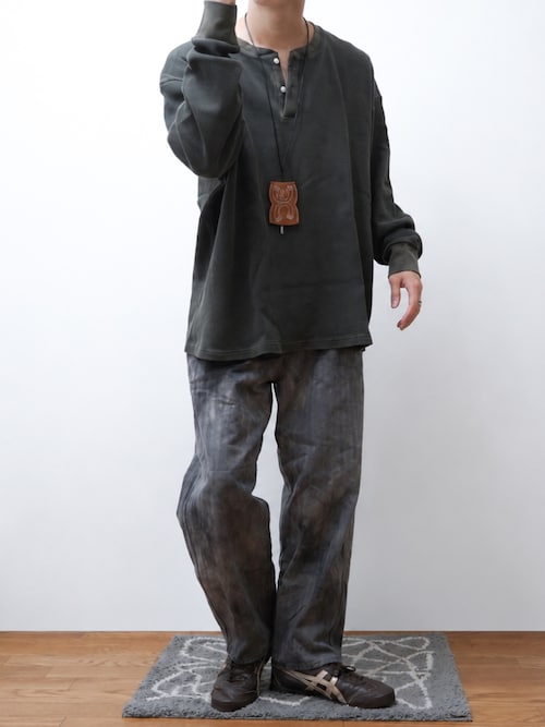 「KANEMASA PHIL.（カネマサフィル）の【KANEMASA PHIL.】18G Garment Dye Waffle Henry Neck（Tシャツ/カットソー）」を使った、Takiさん（メンズ・169cm）の秋コーディネート