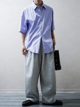 「DIGAWEL（ディガウェル）のS/S Shirt (generic) ④ broadcloth（シャツ/ブラウス、パープル系）」を使った、Takiさん（メンズ・169cm）の春コーディネート
