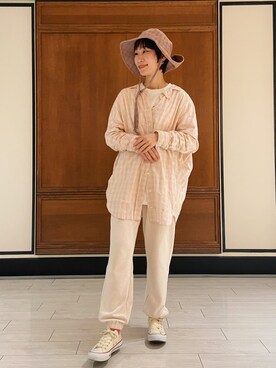 「mercibeaucoup,（メルシーボークー）のアイテム（シャツ/ブラウス）」を使った、たけむさん（レディース・158cm）の春コーディネート