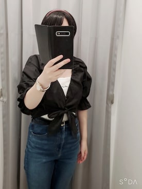 「GU（ジーユー）のアイテム（デニムパンツ、ブルー系）」を使った、nknanaさん（レディース・157cm）の夏コーディネート