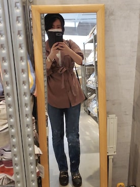 「GU（ジーユー）のアイテム（パンツ、ブルー系）」を使った、nknanaさん（レディース・157cm）の秋コーディネート