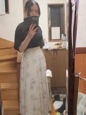「GU（ジーユー）のアイテム（ニット/セーター、ブラック系）」を使った、nknanaさん（レディース・157cm）の春コーディネート
