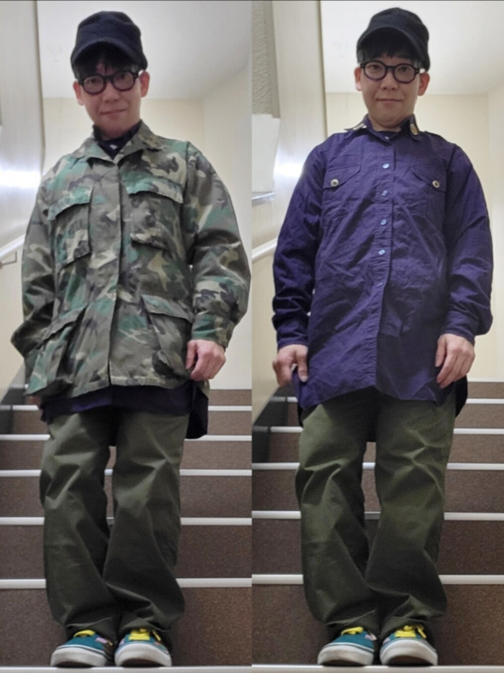 「ootd、古着、低身長、ミリタリー、ワーク」｜「LACOSTEのアイテム（帽子、ブラック系）」を使った、19nocchi75 さん（レディース・148cm）の冬コーディネートの1枚目の写真