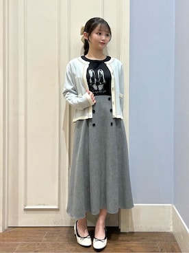 「couture brooch（クチュールブローチ）の【洗える・着映え】SPRING配色カーディガン（カーディガン/ボレロ、グリーン系）」を使った、えぬさん（レディース・150cm）の春コーディネート
