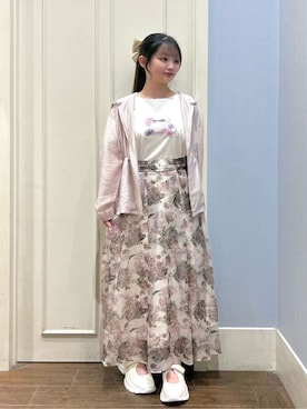 「couture brooch（クチュールブローチ）の【洗える】愛されシアーマンパ（ブルゾン、グレー系）」を使った、えぬさん（レディース・150cm）の春コーディネート