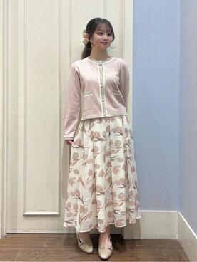 「couture brooch（クチュールブローチ）の【洗える・着映え】SPRING配色カーディガン（カーディガン/ボレロ、ピンク系）」を使った、えぬさん（レディース・150cm）の春コーディネート