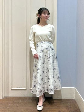 「couture brooch（クチュールブローチ）の【洗える】ハートネック テレコプルオーバー（Tシャツ/カットソー、ホワイト系）」を使った、えぬさん（レディース・150cm）の春コーディネート
