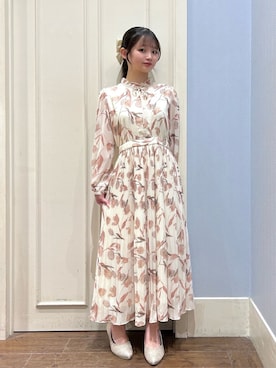「couture brooch（クチュールブローチ）の【洗える・着映え】チューリップ柄 ワンピース（ワンピース、ホワイト系）」を使った、えぬさん（レディース・150cm）の春コーディネート
