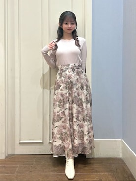 「couture brooch（クチュールブローチ）の【洗える】ハートネック テレコプルオーバー（Tシャツ/カットソー、ベージュ系）」を使った、えぬさん（レディース・150cm）の冬コーディネート