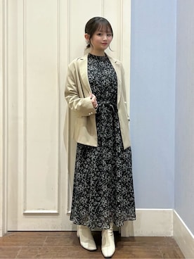 「couture brooch（クチュールブローチ）の【洗える・通勤】パール調ボタン テーラードジャケット（テーラードジャケット、ベージュ系）」を使った、えぬさん（レディース・150cm）の春コーディネート