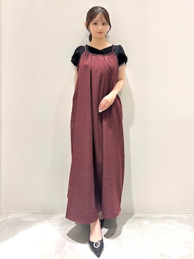 「index（インデックス）の【接触冷感／UVケア】ハートネックレースレイヤードトップス《洗濯機OK／6col》（Tシャツ/カットソー、ブラック系）」を使った、えぬさん（レディース・150cm）の夏コーディネート