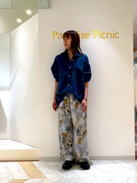 Dignite Collier 袖リブシアーデニムスナップボタン付シャツを