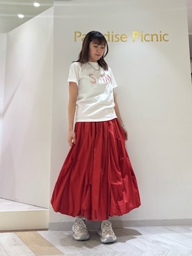 「タックスカート」｜しいさん（レディース・162cm）の夏コーディネート