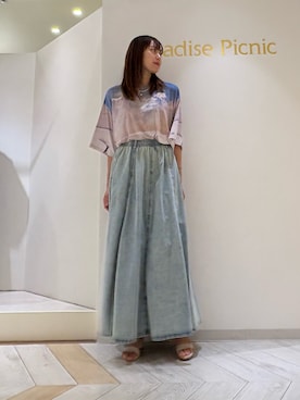 「デニムスカート」｜しいさん（レディース・162cm）の夏コーディネート