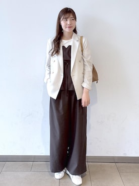 「ROPE' PICNIC（ロペピクニック）のカナパ 金ボタンジャケット/セットアップ対応・UV・抗菌防臭・接触冷感（テーラードジャケット、ベージュ系）」を使った、annaさん（レディース・167cm）の春コーディネート