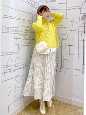 「プリーツ」｜「アイテム（ハンチング/ベレー帽）」を使った、annaさん（レディース・167cm）の冬コーディネート