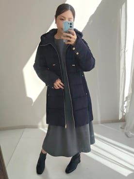 「nissen（ニッセン）の高身長　きれいめウエストタックカットソーワンピース（トールサイズ）（ワンピース、ブルー系）」を使った、reiさん（レディース・173cm）の秋コーディネート