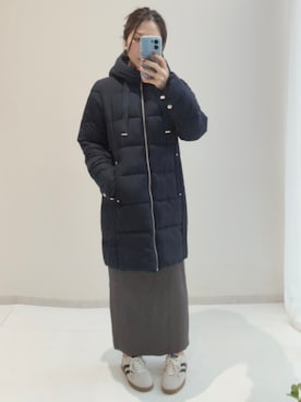 「nissen（ニッセン）の高身長　サイド切替ファイバーダウンコート（はっ水・防風）（トールサイズ）（ジャケット/アウター、ブラック系）」を使った、reiさん（レディース・173cm）の秋コーディネート