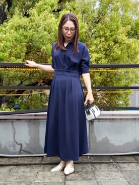 「nissen（ニッセン）の高身長　ストライプジャガードスキッパーシャツワンピース（トールサイズ）（ワンピース、ブルー系）」を使った、reiさん（レディース・173cm）の春コーディネート