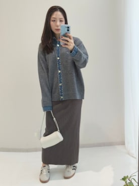 「nissen（ニッセン）の高身長　セルフカット　リブＩラインスカート（トールサイズ）（スカート、グレー系）」を使った、reiさん（レディース・173cm）の秋コーディネート
