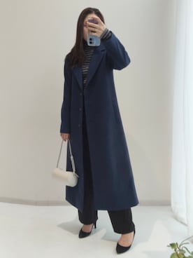 「slattgir（スラットジール）の高身長 　ニットメルトンロングチェスターコート（トールサイズ）（チェスターコート、イエロー系）」を使った、reiさん（レディース・173cm）の秋コーディネート