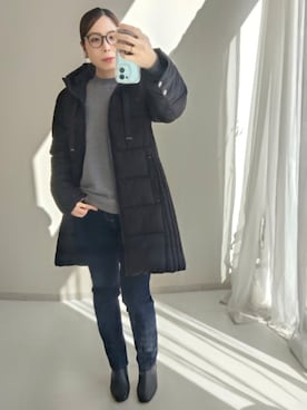 「nissen（ニッセン）の高身長　サイド切替ファイバーダウンコート（はっ水・防風）（トールサイズ）（ジャケット/アウター、ブラック系）」を使った、reiさん（レディース・173cm）の秋コーディネート