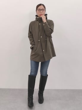 「slattgir（スラットジール）の高身長　ウエストドロストバックヨークマウンテンパーカー（トールサイズ）Essenave（マウンテンパーカー、グリーン系）」を使った、reiさん（レディース・173cm）の秋コーディネート