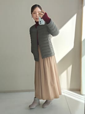 「nissen（ニッセン）の高身長　インナーにも使えるブルゾン（トールサイズ）（ジャケット/アウター、グリーン系）」を使った、reiさん（レディース・173cm）の秋コーディネート