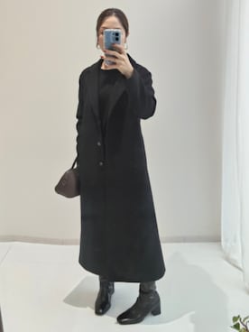 「アイテム（チェスターコート、ブラック系）」を使った、reiさん（レディース・173cm）の秋コーディネート