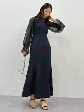 「nissen（ニッセン）の高身長【結婚式・パーティー・オケージョンドレス】シアーブラウス＋マーメイドジャンパースカート２点セット（トールサイズ）（フォーマルスーツ/小物、ブルー系）」を使った、reiさん（レディース・173cm）の夏コーディネート