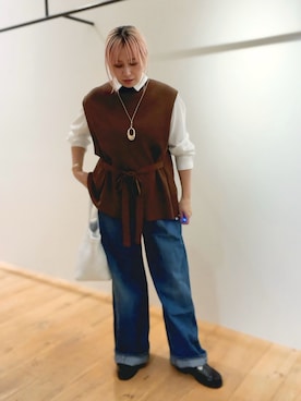 「アイテム（バングル/リストバンド）」を使った、micoさん（レディース・155cm）の秋コーディネート