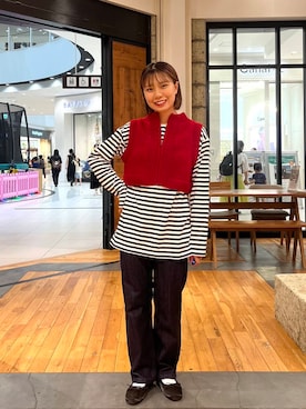 「かぐれ（カグレ）のボーダーワイドカットソー（Tシャツ/カットソー）」を使った、YURIEさん（レディース・155cm）の秋コーディネート