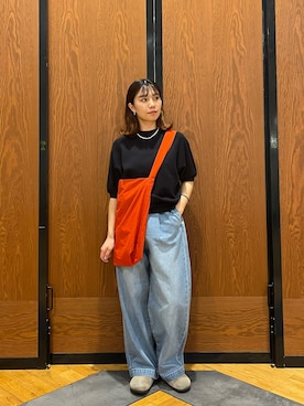 「かぐれ（カグレ）のコットンリヨセル半袖スウェット（スウェット、ブルー系）」を使った、YURIEさん（レディース・155cm）の春コーディネート