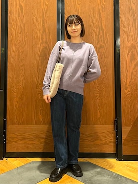 「RODE SKO（ロデスコ）のタッセル付フラッフィトートバッグ（トートバッグ）」を使った、YURIEさん（レディース・155cm）の冬コーディネート