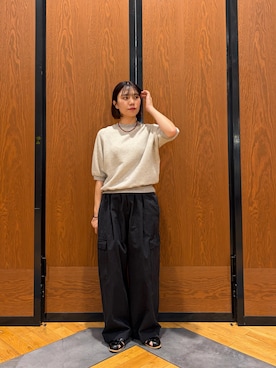「かぐれ（カグレ）のコットンリヨセル半袖スウェット（スウェット、グレー系）」を使った、YURIEさん（レディース・155cm）の春コーディネート