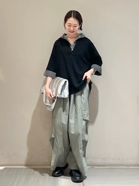 「Green　Parks（グリーンパークス）のショルダー付PCキルトトートバッグ（ショルダーバッグ、シルバー系）」を使った、Green Parks officialさん（レディース・156cm）の夏コーディネート