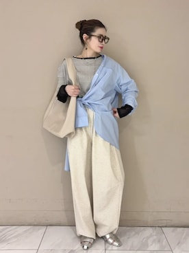 「Green　Parks（グリーンパークス）のコクーンシルエットスウェットパンツ（その他パンツ、ホワイト系）」を使った、Green Parks officialさん（レディース・159cm）の春コーディネート