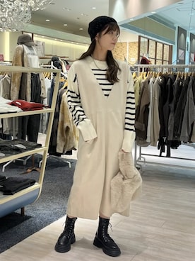 「アイテム（ジャンパースカート）」を使った、Green Parks officialさん（レディース・158cm）の秋コーディネート