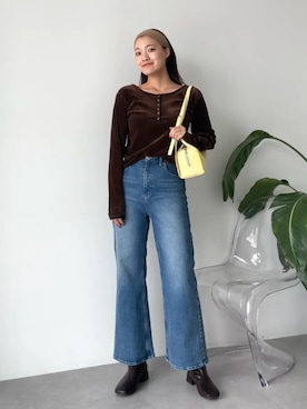 「Green　Parks（グリーンパークス）のワイドボストンバッグ（ボストンバッグ、イエロー系）」を使った、Green Parks officialさん（レディース・156cm）の夏コーディネート
