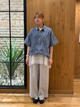 「Green　Parks（グリーンパークス）のタックワイドスウェットパンツ（スウェットパンツ、グレー系）」を使った、Green Parks officialさん（レディース・160cm）の春コーディネート