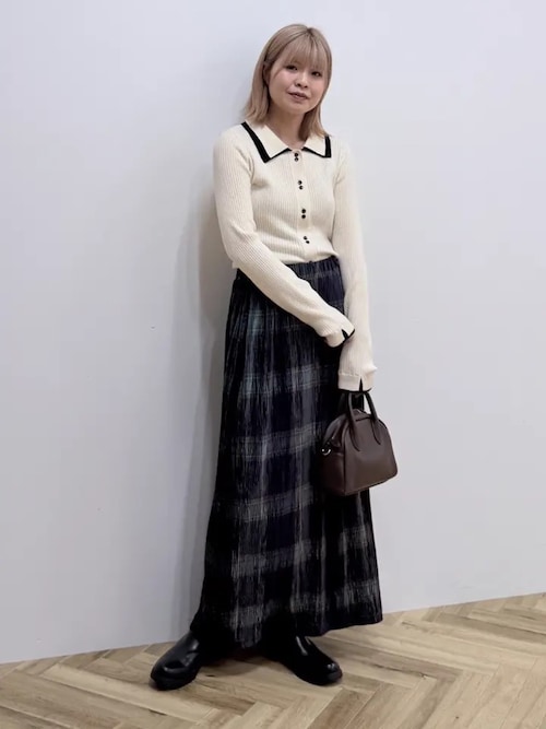 配色レイヤードポロリブニットカーディガン