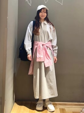 「Green　Parks（グリーンパークス）のUVカットシャツ（シャツ/ブラウス、ピンク系）」を使った、Green Parks officialさん（レディース・159cm）の春コーディネート