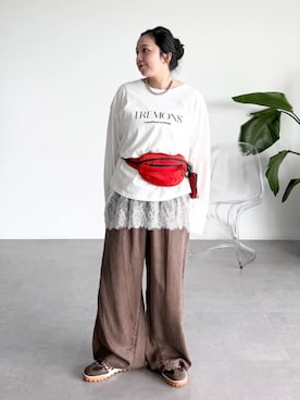 「Green　Parks（グリーンパークス）のアイテム（Tシャツ/カットソー）」を使った、Green Parks officialさん（レディース・155cm）の秋コーディネート
