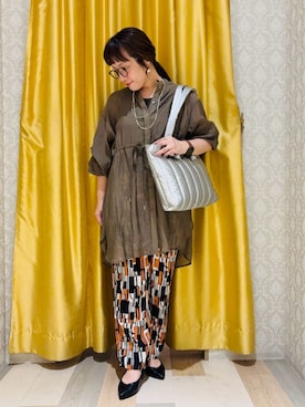 「アイテム（チュニック、グリーン系）」を使った、Green Parks officialさん（レディース・154cm）の秋コーディネート