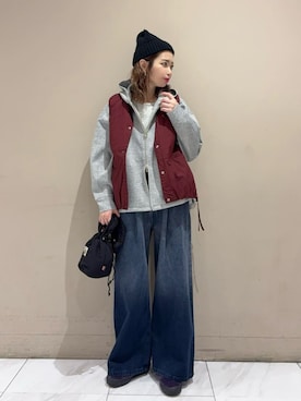 「アイテム（ベスト、レッド系）」を使った、Green Parks officialさん（レディース・161cm）の秋コーディネート