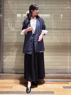 「Green　Parks（グリーンパークス）のオーバーサイズW釦ライトジャケット（テーラードジャケット、ブルー系）」を使った、Green Parks officialさん（レディース・159cm）の春コーディネート