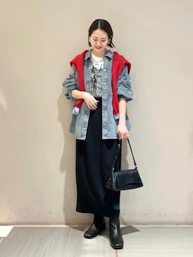 「Green　Parks（グリーンパークス）のアイテム（Tシャツ/カットソー）」を使った、Green Parks officialさん（レディース・157cm）の秋コーディネート