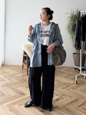 「Green　Parks（グリーンパークス）のフロッキーロゴTシャツ（Tシャツ/カットソー、ホワイト系）」を使った、Green Parks officialさん（レディース・156cm）の夏コーディネート